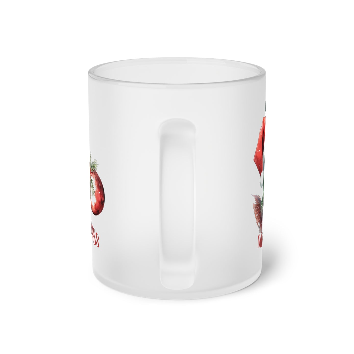 Frosted Glass Mug, Cute Christmas Mug, Fish Themed Holiday Mug, Frosted Mug, Cute Coffee Mug, Holiday Coffee Mug, Frosted Holiday Coffee Mug