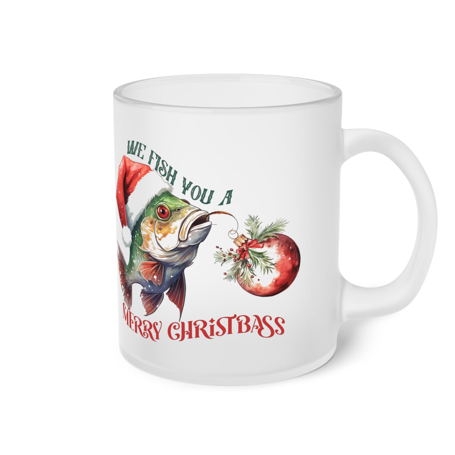 Frosted Glass Mug, Cute Christmas Mug, Fish Themed Holiday Mug, Frosted Mug, Cute Coffee Mug, Holiday Coffee Mug, Frosted Holiday Coffee Mug