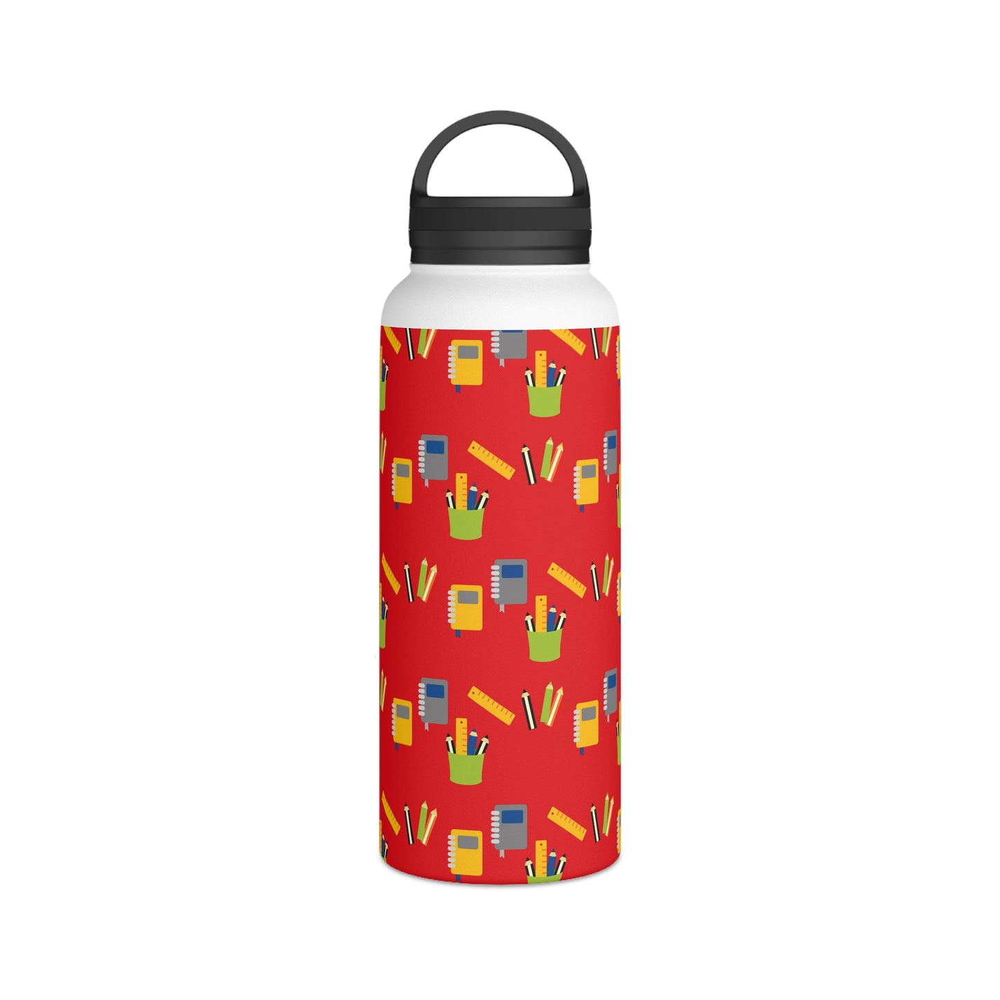 Back To School Books & Pencils Stainless Steel Water Bottle, Handle Lid