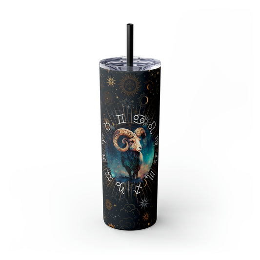 Aries Zodiac Skinny Tumbler with Straw Astrology Insulated Mug Bridesmaids Gift Bachelorette Party Favor Birthday Gift