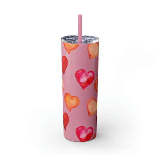 Valentine's Hearts Skinny Tumbler with Straw, 20oz