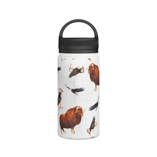 Back To School Animals Stainless Steel Water Bottle, Handle Lid