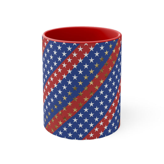 American Flag Themed Stars & Stripes Accent Coffee Mug, 11oz