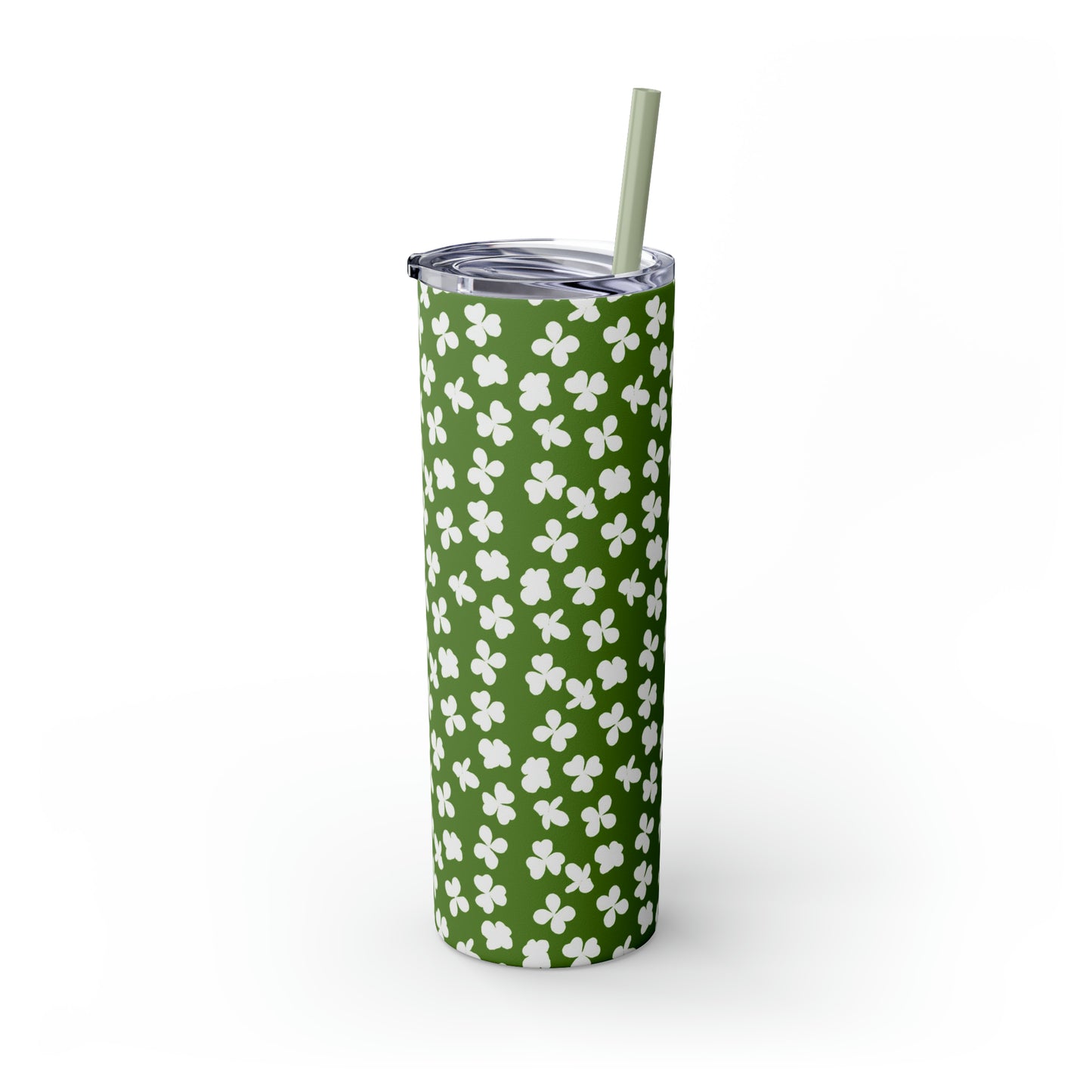 St Patricks Day Clovers Skinny Tumbler with Straw, 20oz