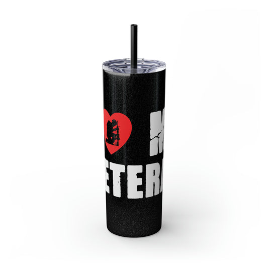 I Love My Veteran Skinny Tumbler with Straw, 20oz