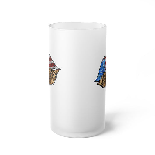 American Flag Leopard Print Lips Frosted Glass Beer Mug