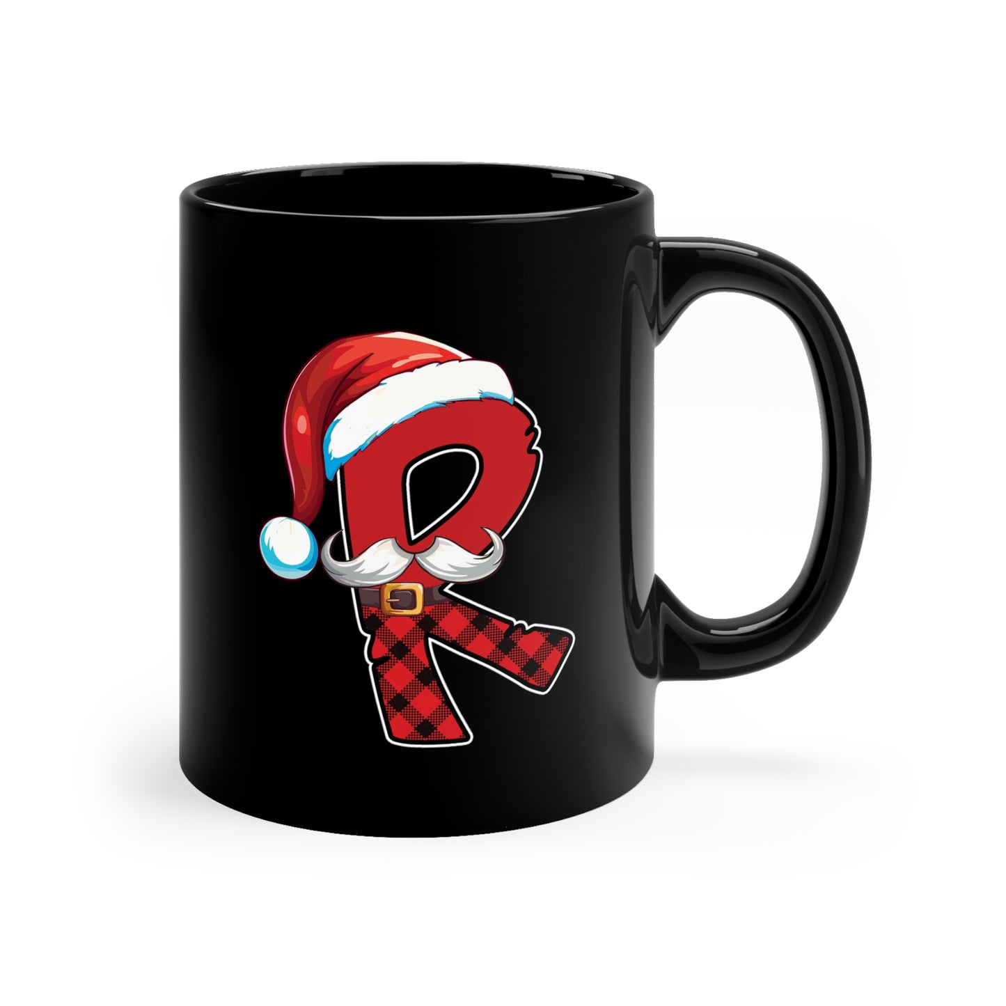 R Santa Initial 11oz Black Mug