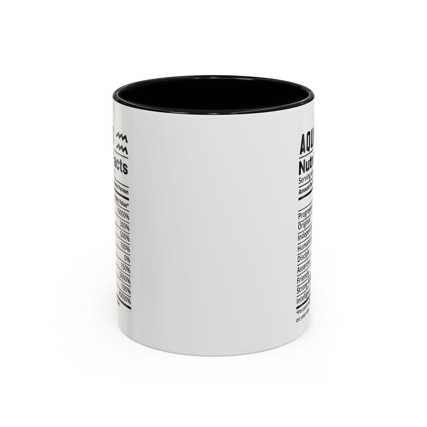 Aquarius Star Sign Nutrition Facts White Black Accent Ceramic Mugs 11oz,  Zodiac, Astrology, Celestial, coffee mug, tea cup, joke, funny, humorous, fun