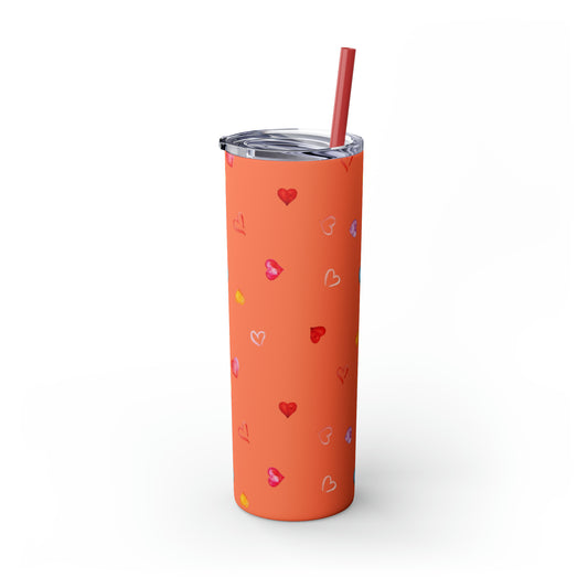 Valentine's Hearts Skinny Tumbler with Straw, 20oz