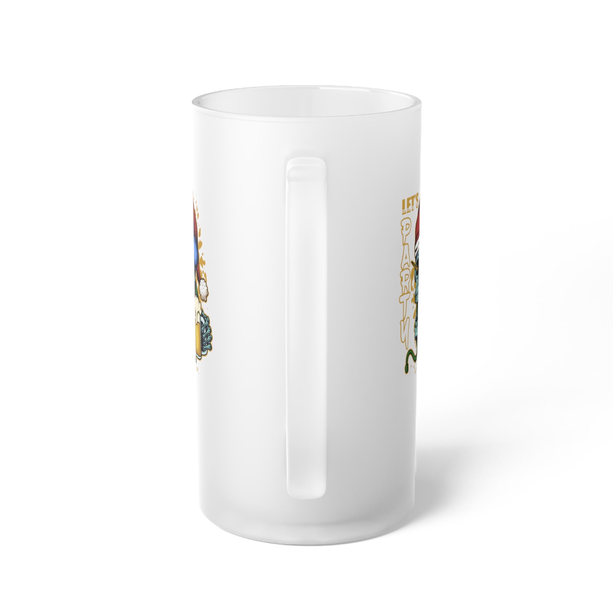 Let's Party Skull Santa Frosted Glass Beer Mug