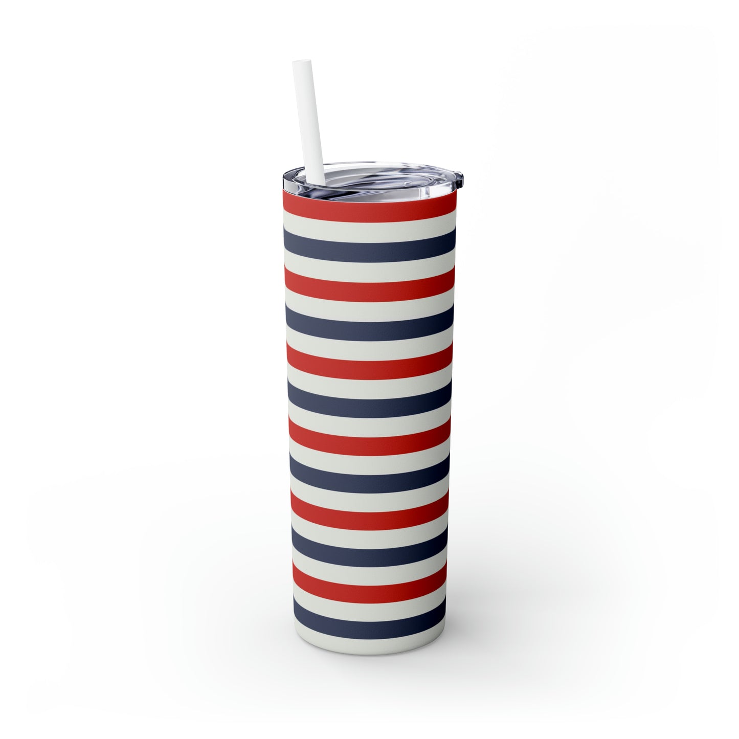Red White Blue  Stripes Americana Skinny Tumbler with Straw, 20oz