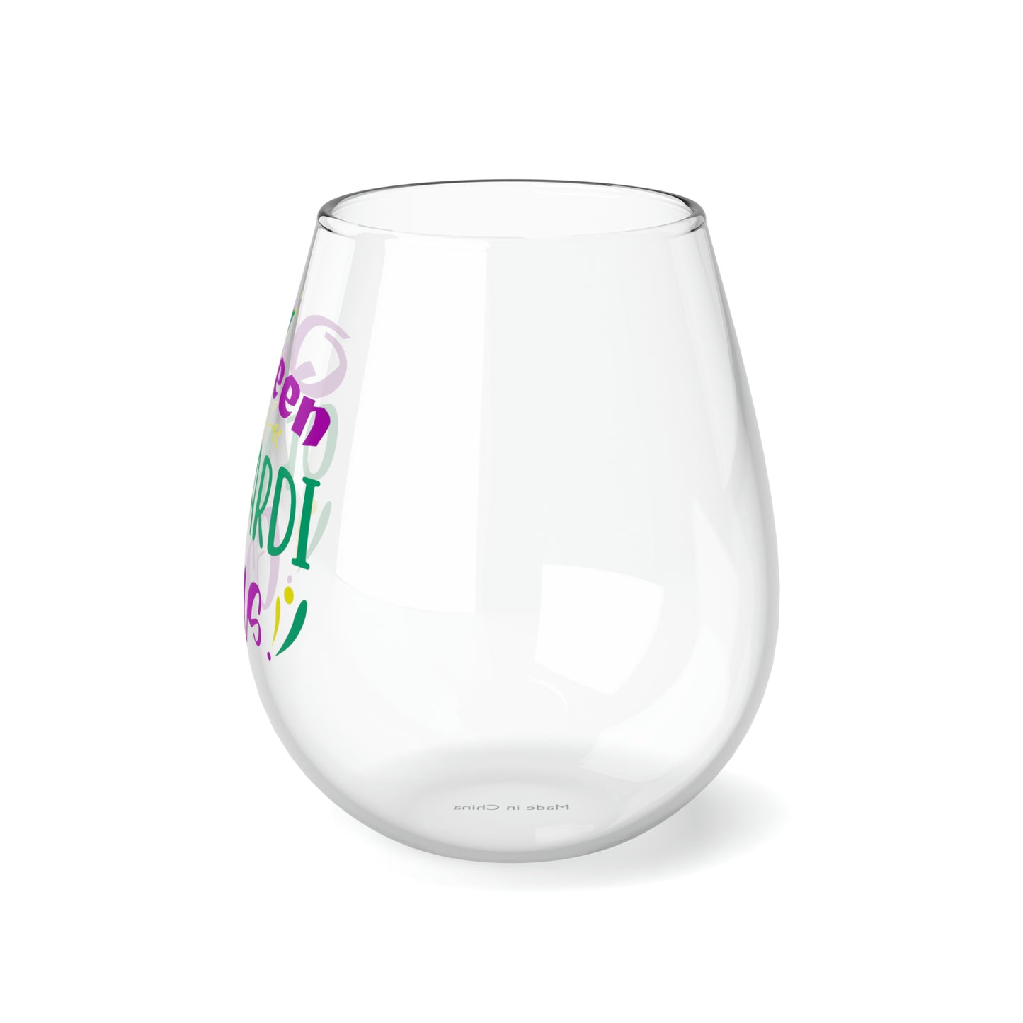 Queen Of Mardi Gras Stemless Wine Glass, 11.75oz