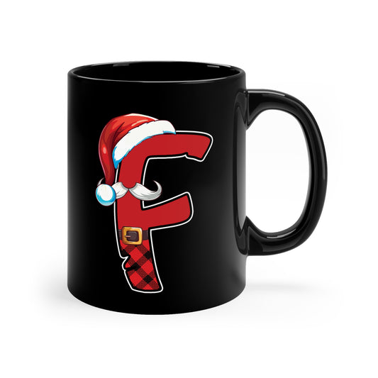 F Santa Initial 11oz Black Mug