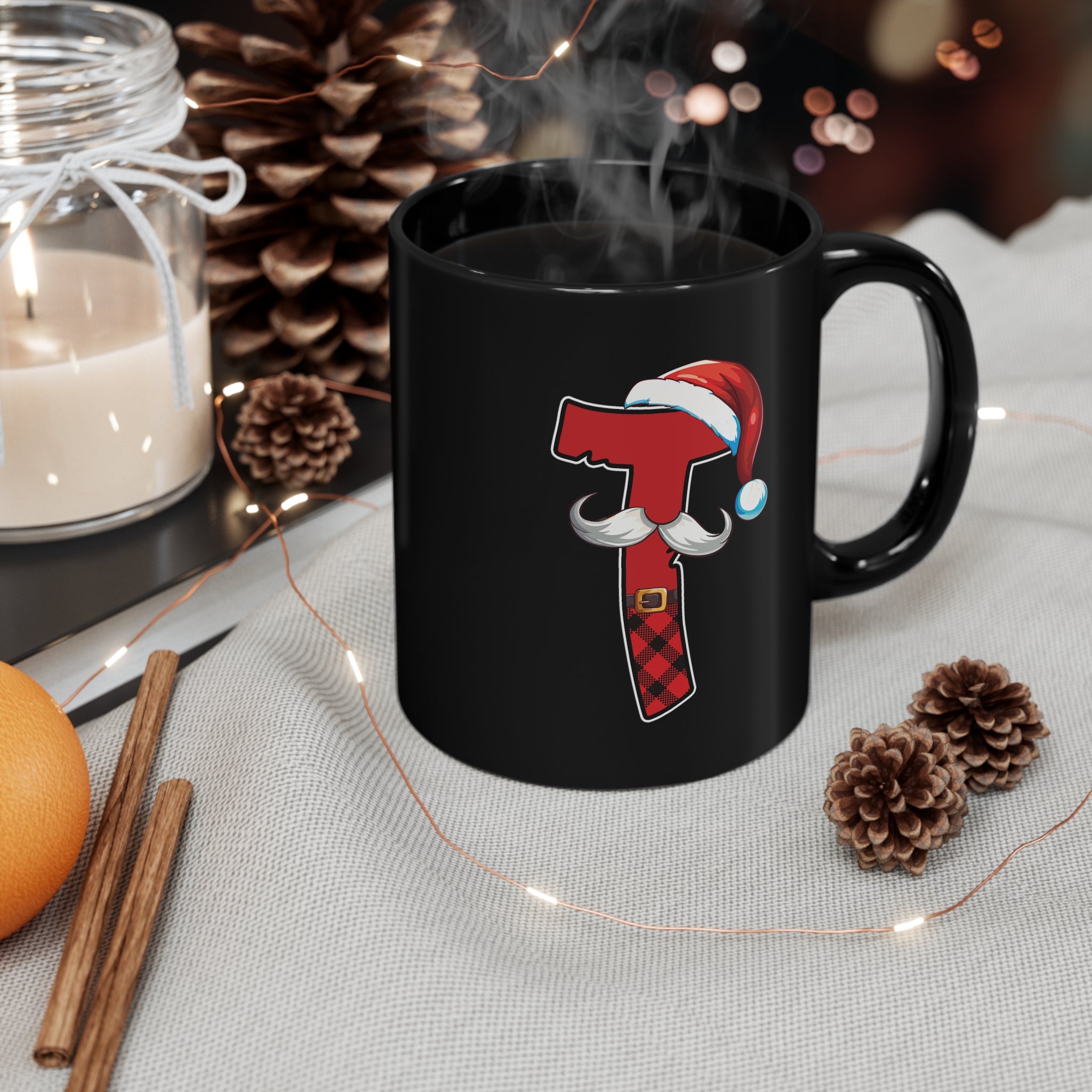 T Santa Initial 11oz Black Mug