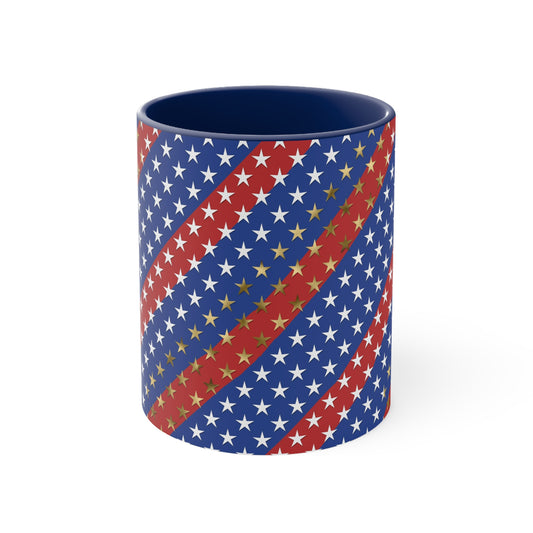 American Flag Themed Stars & Stripes Accent Coffee Mug, 11oz