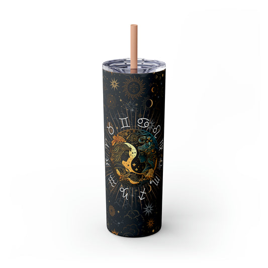 Gemini Zodiac Skinny Tumbler with Straw Astrology Insulated Mug Bridesmaids Gift Bachelorette Party Favor Birthday Gift