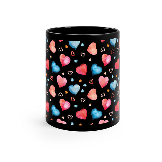 Valentine's Day Hearts 11oz Black Mug