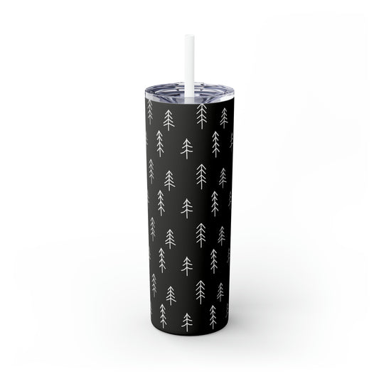 Nordic Black & White Trees Skinny Tumbler with Straw, 20oz