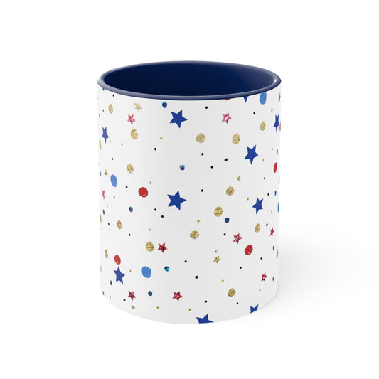 American Flag Themed Stars Accent Coffee Mug, 11oz