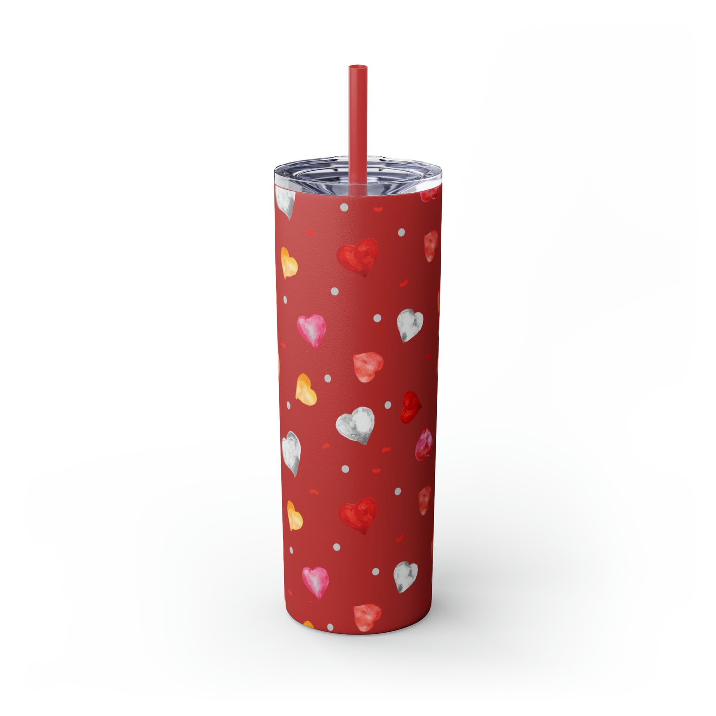 Valentine's Hearts Skinny Tumbler with Straw, 20oz