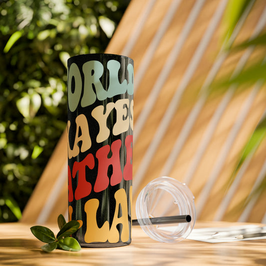 World's Greatest Okayest Father-In-Law Skinny Tumbler with Straw, 20oz