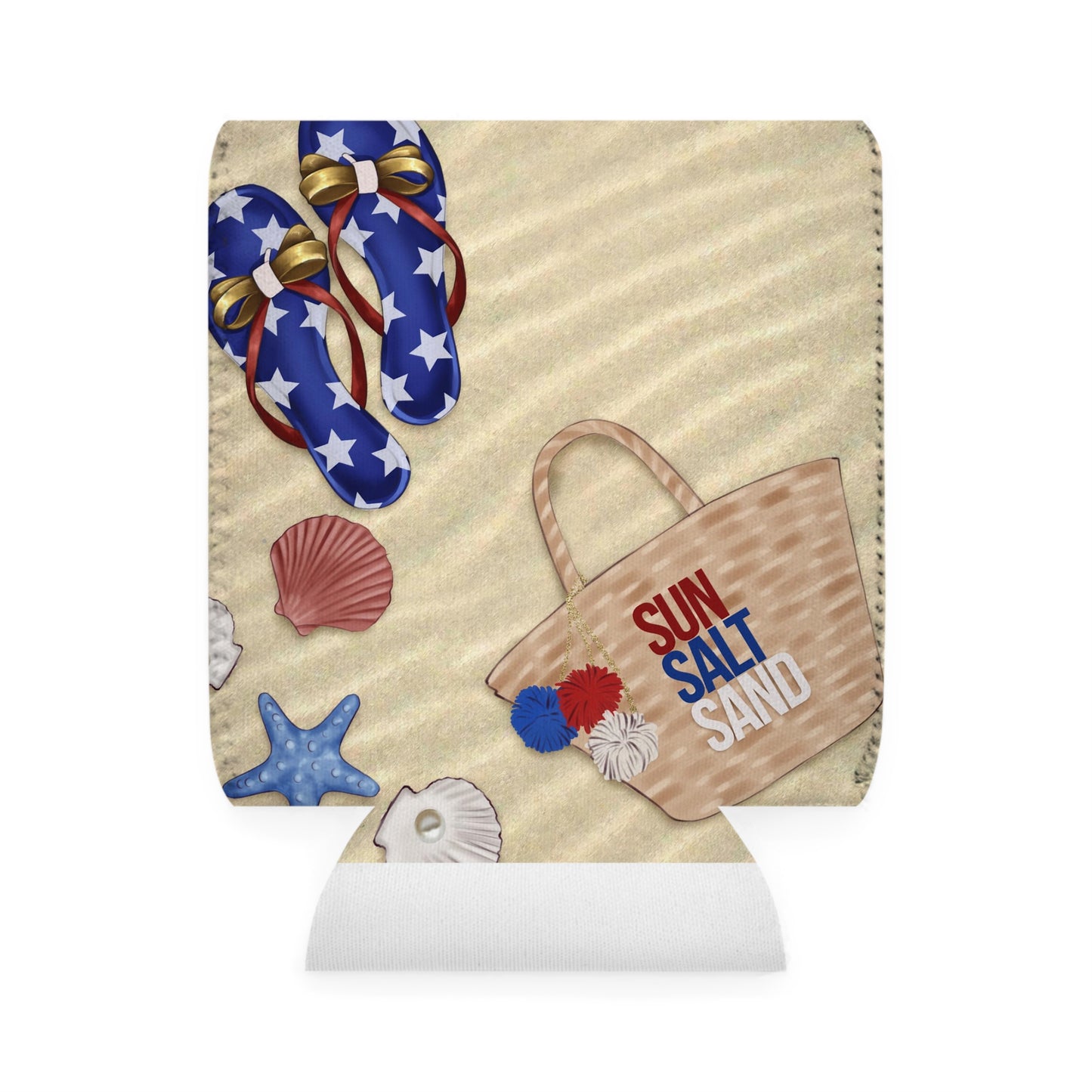 Sun Salt Sand American Themed Can Cooler Sleeve