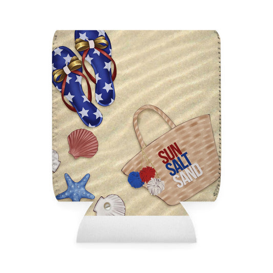Sun Salt Sand American Themed Can Cooler Sleeve