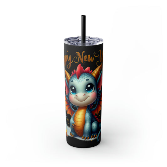 Happy New Year of Dragon Skinny Tumbler with Straw, 20oz