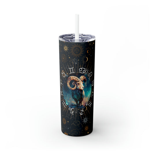 Aries Zodiac Skinny Tumbler with Straw Astrology Insulated Mug Bridesmaids Gift Bachelorette Party Favor Birthday Gift