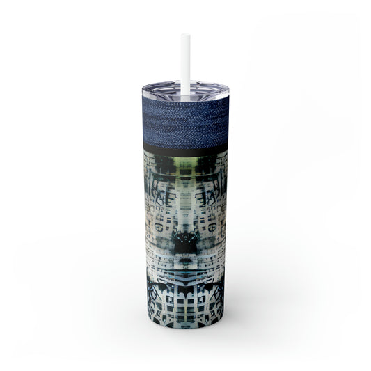 Denim Grunge Skinny Tumbler with Straw, 20oz