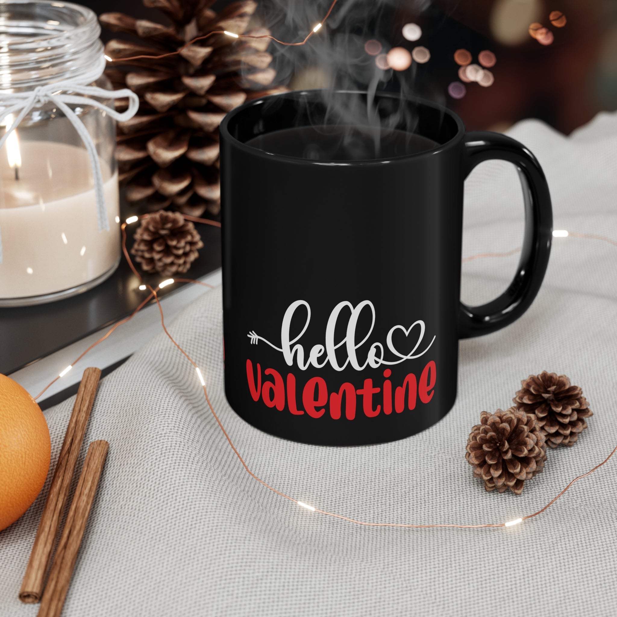 Hello Valentine 11oz Black Mug