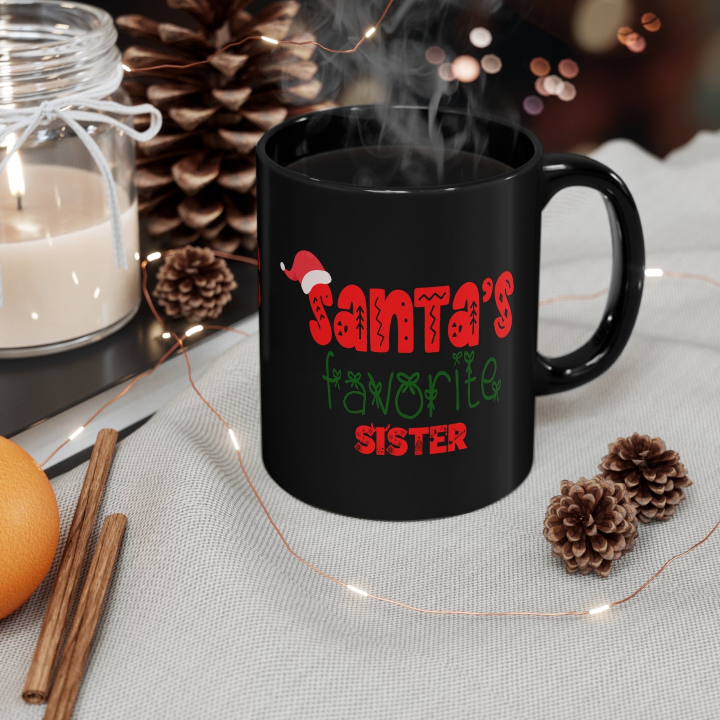 Santa's Favorite Sister 11oz Black Mug
