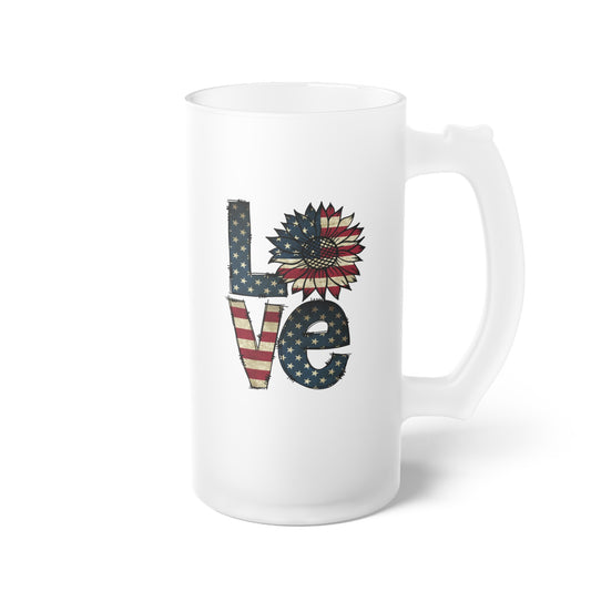 Love American Flag Themed Frosted Glass Beer Mug