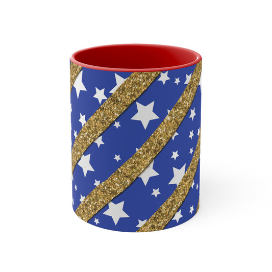American Flag Themed Accent Coffee Mug, 11oz