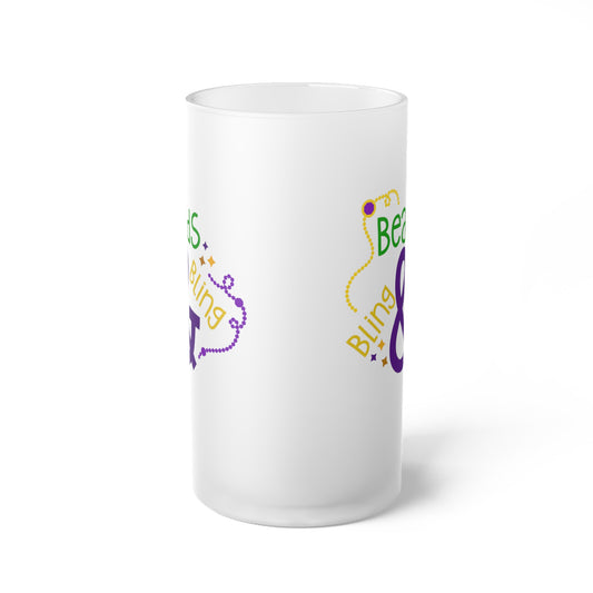 Beads & Bling Bling Frosted Glass Beer Mug