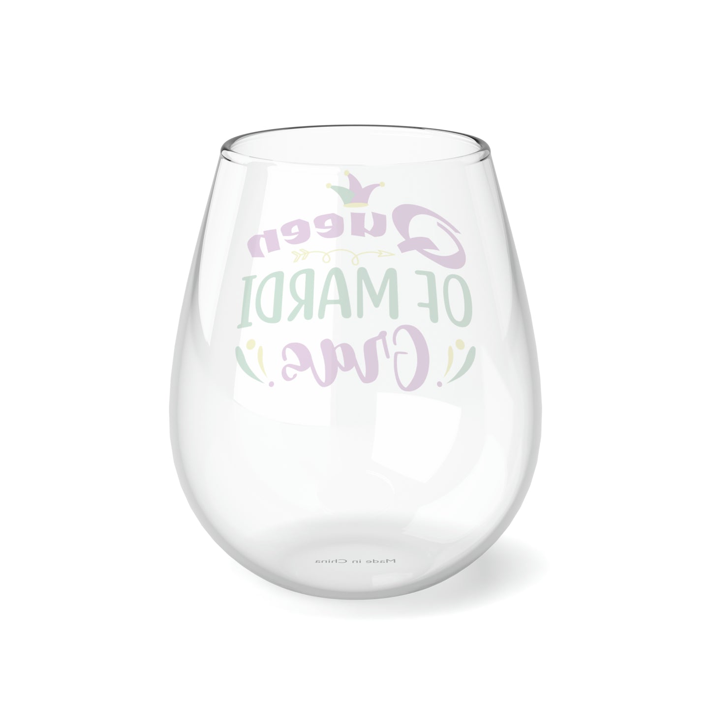 Queen Of Mardi Gras Stemless Wine Glass, 11.75oz