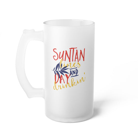 Suntan Lines & Day Drinkin Frosted Glass Beer Mug