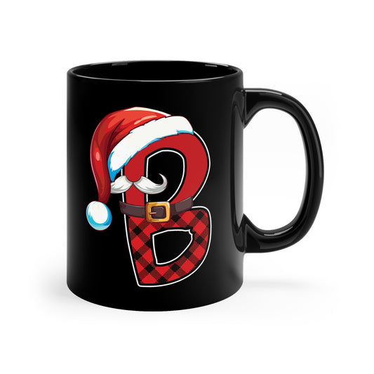 B Santa Initial 11oz Black Mug