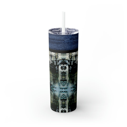 Denim Grunge Skinny Tumbler with Straw, 20oz