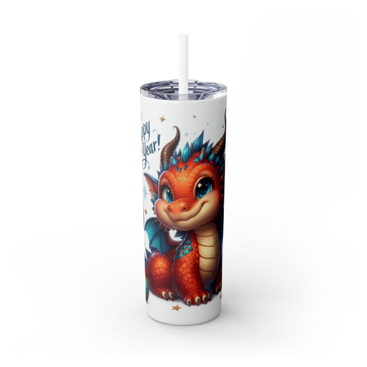 Happy New Year of Dragon Skinny Tumbler with Straw, 20oz