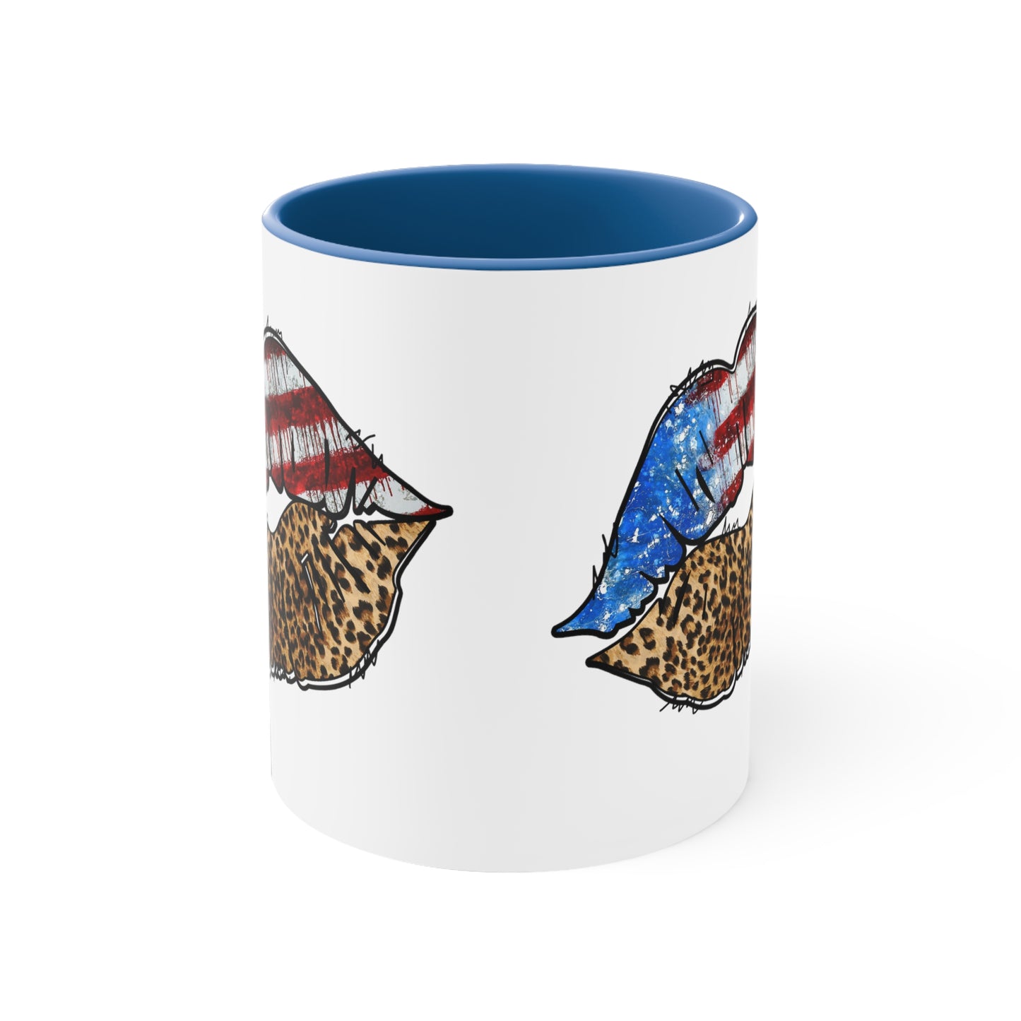 American Flag Leopard Print Lips Mug Accent Coffee Mug, 11oz