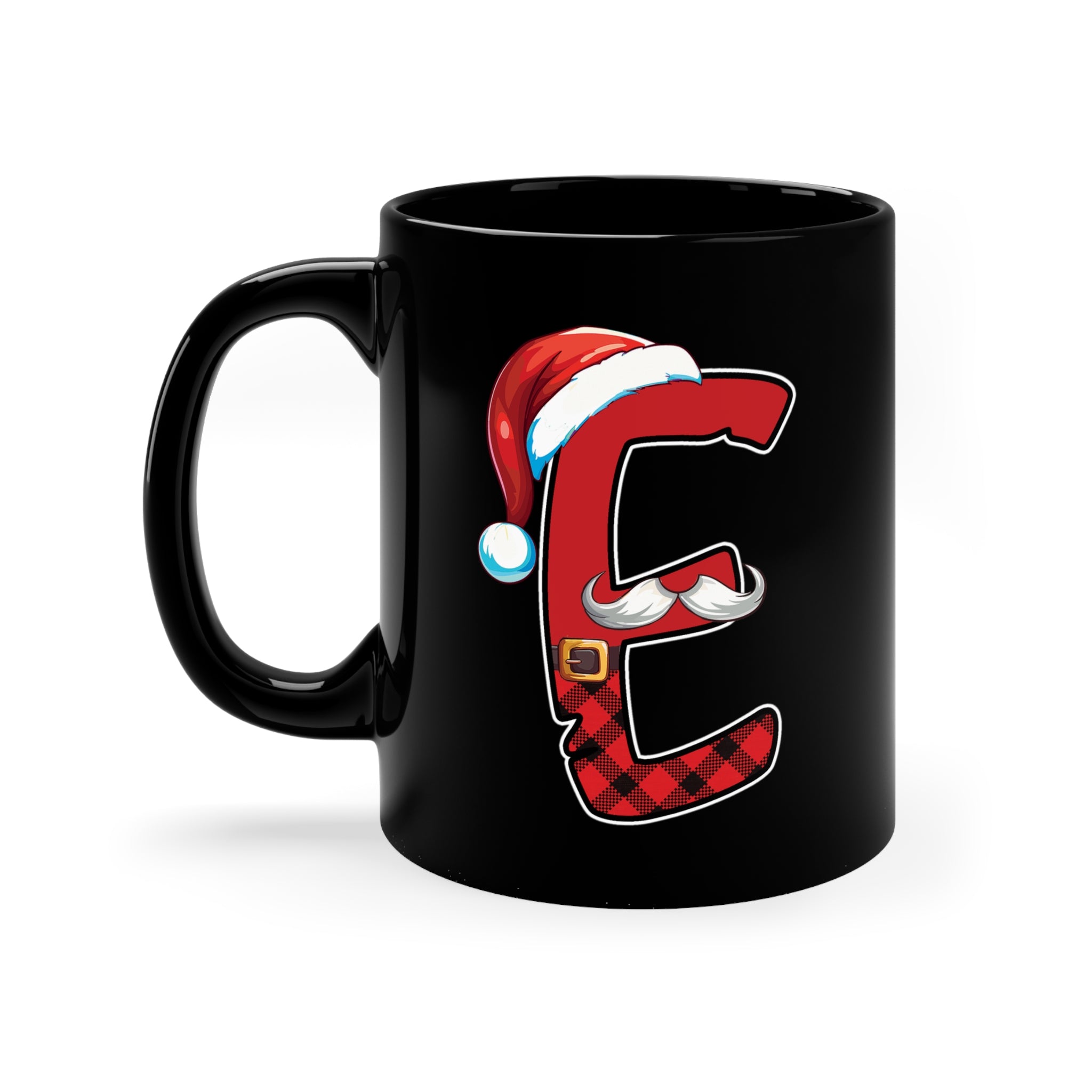 E Santa Initial 11oz Black Mug
