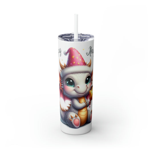Happy New Year of Dragon Skinny Tumbler with Straw, 20oz