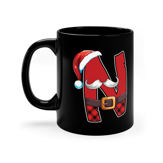N Santa Initial 11oz Black Mug