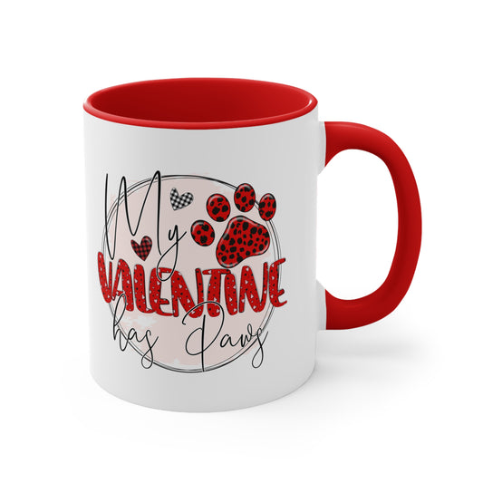 My Valentine Has Paws Accent Coffee Mug, 11oz