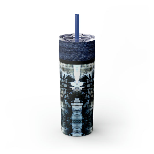 Denim Grunge Skinny Tumbler with Straw, 20oz