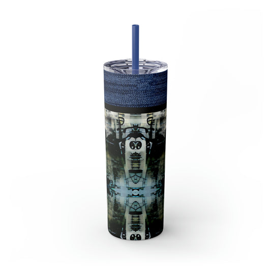 Denim Grunge Skinny Tumbler with Straw, 20oz