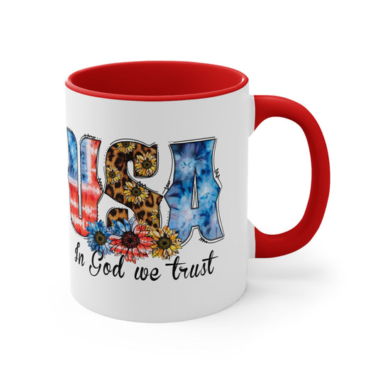 USA In God We Trust Accent Coffee Mug, 11oz