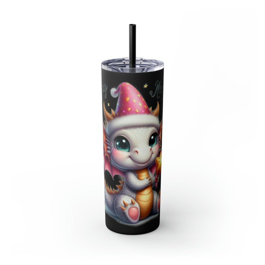 Happy New Year of Dragon Skinny Tumbler with Straw, 20oz