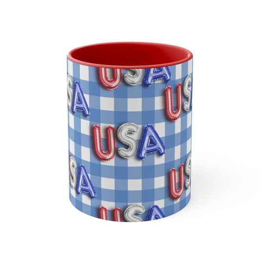 American Flag USA Balloon Themed Accent Coffee Mug, 11oz